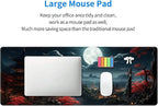 Japanese Full Moon Large Mouse Pad,Gaming Keyboard Desk Pad,Extended Mouse Mat Non-Slip Rubber Base with Stitched Edges for Office Game Home XL 31.5"x11.8"