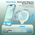 Magnetic Suction Cup Phone Mount for MagSafe Case, Silicone Hands-Free Phone Grip Holder for iPhone and Android, Mirror Shower Phone Stand for Makeup FaceTime Gym Kitchen Bathroom, Mint Green