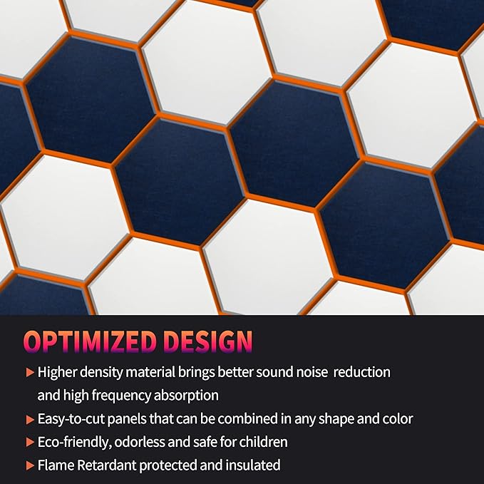 Mollywell Hexagon Acoustic Panels, High Density, Soundproofing, Decorative Noise Reduction Felt Wall Tiles for Ceilings, Home Office & Gaming Room (Yellow), 14x12x0.4 Inch