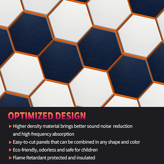Mollywell Hexagon Acoustic Panels, High Density, Soundproofing, Decorative Noise Reduction Felt Wall Tiles for Ceilings, Home Office & Gaming Room (Moon Gray), 14x12x0.4 Inch