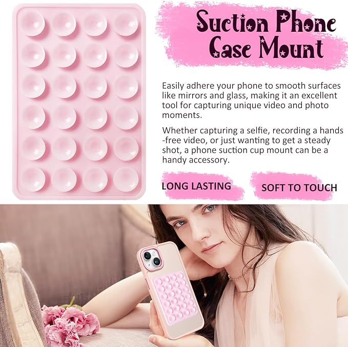 2 Pack Silicone Suction Phone Case Mount, Silicon Adhesive Phone Grip for Smartphones, Hands-Free Mirror Shower Phone Holder for Selfies, Tiktok Videos (Lavender)