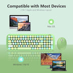 KNOWSQT Wireless Keyboard and Mouse Combo, Light Green 100 Keys 2.4 GHz Round Keycap Typewriter Cute Keyboards, USB Receiver Plug and Play, for Windows, PC, Laptop, Computer, Desktop