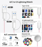 Temdan for Travel Vacation Essentials,3 in 2 USB C Cable for Apple Watch Charger/iPhone 16 Charger/Lightning,Multi Charging Cable Cord,Camping Essentials,Designed for iWatch & iPhone 16-12-4FT Pink
