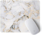 ITNRSIIET Mouse Pad with Stitched Edge Premium Textured Smooth Precise Operation Waterproof Washable Non-Slip Rubber Base Desktop Protection Mat, 10.2×8.3×0.12 inches, Gray Marbling Gold