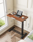 FLEXISPOT H7 PRO Mobile Standing Desk Adjustable Overbed Table Pneumatic with Wheels 90°Tiltable Portable Laptop Desk Rolling Computer Cart Foldable Bedside Table(31.5" W x 17.7" D, Mahogany)