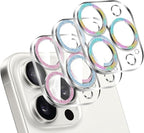 LucBuy 3PCS Sparkling Camera Lens Protector for iPhone 16 Pro/iPhone 16 Pro Max, Full Clear Acrylic Cover with Shiny Colorful Glitter Designed Decoration Back Camera Protector