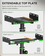 Set of 2 Dual Side Clamping Studio Monitor Stands Short Desktop Clamp Speaker Stands Height Adjustable Extendable Top Plate Mounted by Screws