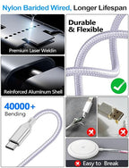 4-in-2 Charging Cable for Apple Watch Charger/Samsung/iPhone Charger,Car/Office/Camping/Travel Essentials,Type C Cable Multi Cord for iWatch Ultra/10-2/iPhone 16-11/Samsung S25-S20,iPad,airPods-Purple