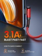 AINOPE USB C Fast Charging Cable 3.1A Right Angle 10ft/3m USB to USB C Cable, Durable Nylon Braided Type C Cord Compatible with Galaxy S10 S9 S8 Plus, A51 A11 A10 A20, V50 V40 G8 G7