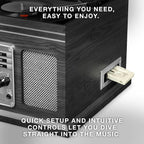Victrola The Quincy 6-in-1 Bluetooth Record Player & Multimedia Center with Built-in Speakers – 3-Speed Turntable, CD & Cassette Player, AM/FM Radio, Wireless Music Streaming (Farmhouse Shiplap Grey)