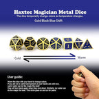 Haxtec Temperature Color Chaning Metal DND Dice Set Gold Blue Polyhedral D&D Dice Compatible with Dungeons and Dragons RPG-Gold Black Blue Shift