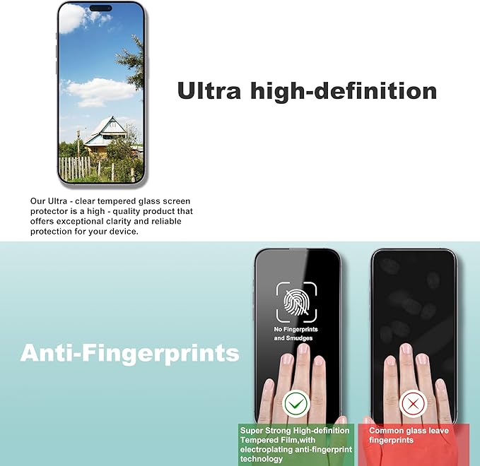 2 Pack Screen Protector Tempered Glass for iPhone 16 Pro 6.3-Inch Auto Dust Removal, No Bubbles, High Definition Clear, Easy Installation