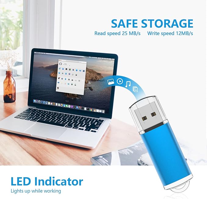 KOOTION 1GB Flash Drive 10 Pack USB 2.0 Memory Stick Capped Jump Drive Thumb Drive, Blue