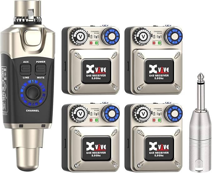 Xvive U45R4 Wireless in-Ear Monitor System Set with One Transmitter and Four Receivers