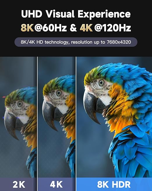 ARISKEEN 8K HDMI Cable 18 FT, 48Gbps High Speed HDMI 2.1 Cable, 8K 60Hz, 4K 120Hz 144Hz Braided HDMI Cord - 18 Feet