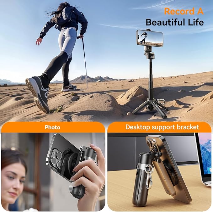 Magnetic Selfie Stick for iPhone,4 in 1 Multifunctional Portable Selfie Sticks Retractable Cell Phone Travel Tripod with Remote Control, Mini Tripod Phone Stand for iPhone 16/15/14/13/12 Series