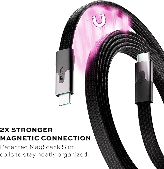 Statik MagStack USB C to USB C Cable, Magnetic Anti Tangle Flat Type C Charger Fast Charging Cord, Magnetic Charging Cable, Compatible with iPhone 16 Pro Max, 15, Galaxy S24 Ultra, 100W 6FT/2M