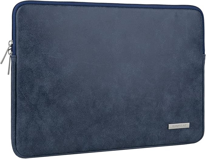 RAINYEAR 15 Inch Laptop Sleeve PU Suede Leather Case Padded Cover Water Resistant Carrying Computer Bag Compatible with 15.4 MacBook Pro/Air, Surface Laptop 3/4 15", New XPS 15 Touch(Deep Blue)