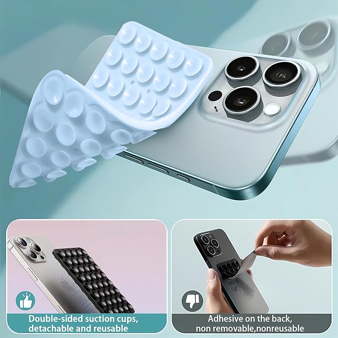 Silicone Double-Sided Suction Phone Grip Detachable Mount - Car Dashboard/Shower Phone Holder, Hands-Free For Selfies & Videos, TikTok/ASMR - iphone & Android Compatible (3.94"x2.5",Colorful Stripes)