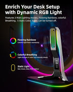 RGB Gaming Headset Stand with 2 USB and 1 Type-C Ports, Game Headphone Mount for PC Computer, Xbox One, Xbox Series S/X, PS5, PS4, Earphone Holder Hanger, Desk Gamer Accessories, Black&White