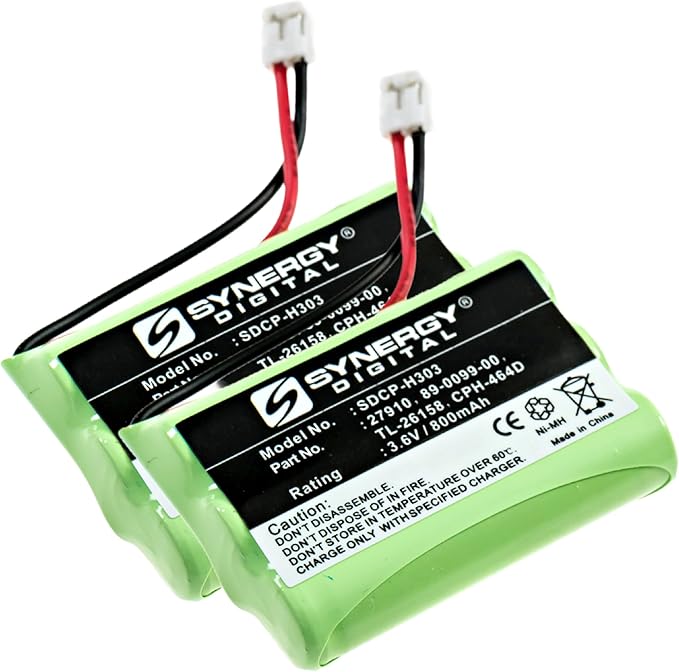 Synergy Digital Cordless Phone Batteries, Compatible with AT&T 27910 Cordless Phone, (Ni-MH, 3.6V, 800 mAh) Ultra High Capacity, Combo-Pack Includes: 2 x SDCP-H303 Batteries