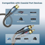 EMK RCA Splitter 2 Male to Female Extension Cable Dual Shielding Gold Plated Nylon Braided RCA Splitter 1 Female to 2 Male Cord Adapter 1ft/30CM