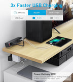 Dual Layer Desk Clamp Power Strip Surge Protector, Under Desk Power Strip with 10AC Outlets & 3 USB(20W USB-C), Desktop Edge Mount Charging Station, 6 Ft Extension Cord for Office Home (ETL Listed)