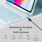 MMK iPad A16 Case (2025, 11"), iPad 10th Generation Case with Keyboard (2022, 10.9"), Wireless Detachable Keyboard, Pencil Holder (Blue)
