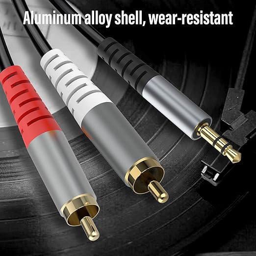 RCA to 3.5mm AUX Cable, (1.5M/4.9Feet) 3.5mm 1/8 to RCA 2-Male Headphone Jack Adapter Y Splitter Premium Stereo Audio Cord for Smartphones, Tablets, HDTV,or MP3 Players, Speakers