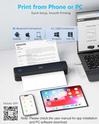 Inkless Portable Printer for Travel, Wireless Thermal Printer Support 8.5 x 11 Inch US Letter A4 B5, Bluetooth Mobile Printers with iOS, Android, Laptop for Home Use, Car, Office, School, Black