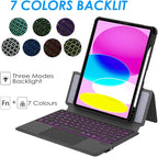Keyboard Case for iPad 10th 10.9" 2022,iPad 11" A16 11th 2025-7 Color Backlight,Touchpad Detachable Slim Cover with Pencil Holder (Black)