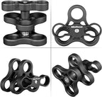 MINIFOCUS 2PCS 1'' Aluminum Triple Holes Ball Clamp Mount for Underwater Diving Light Arms Tray System, Photography Diving Camera, 360° Clip for GoPro Action Camera Flashlight Arms System