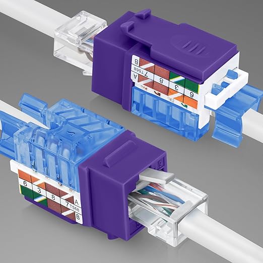 Everest 45° Angled RJ45 Cat5e Keystone Jacks 50-Pack in Purple - Slim Profile Female RJ45 Connectors - Cat 5e Keystone Jack - Compatible with 45° Angled Speed Termination Tool - 45Term (B0BL3GS7ZY)