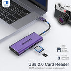 USB C Hub, QGeeM USB 4k to HDMI Adapter, 7 in 1 USB-C Dongle with 100W PD,USB 3.0, Card Reader, Compatible for MacBook iPhone 15/16 Ipad Pro max,Chromebook Laptop USB Type C Dock-Purple
