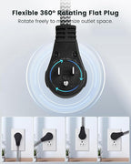 SURAIELEC 1FT 360° Rotating Flat Plug Extension Cord Flat Wall Plug with 3 Outlets, Braided Flat Black Extension Cord for Indoor Use, Small Space, 16/3C SPT, ETL Listed, 2 Pack