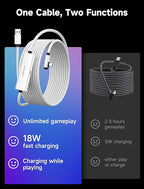 JSAUX Link Cable with 18W Charging 16ft, Compatible with Oculus Meta Quest 3S/ 3/ 2/ Pro and Pico 4, PC VR, Steam VR Accessories, 2-in-1 High Speed 5Gbs USB3.0 to USB C Data Cord for VR Headset