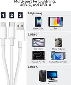 SD Card Reader for iPhone iPad Mac Trail Game Camera Viewer Built-in 3-in-1 Connector (Lightening, USB-C and USB-A) with SD MicroSD USB-A 3 Slots, Portable No App Required Plug & Play - White
