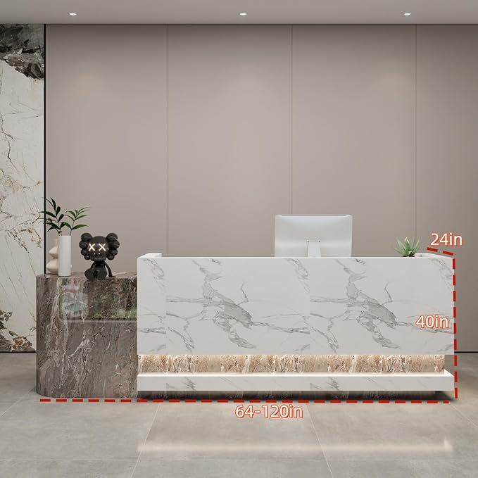 Front Desk Reception Counter - Lockable Storage & Keyboard Tray | Reception Desk with Counter, Customizable Large Counter Table (Grey+White, 76'')