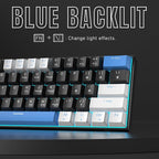 60% Mechanical Gaming Keyboard,White Black Blue Keycaps Gaming Keyboard with Linear Red Switch, Detachable Type-C Cable Mini Keyboard with Blue LED Light for Windows/Mac/PC/Laptop