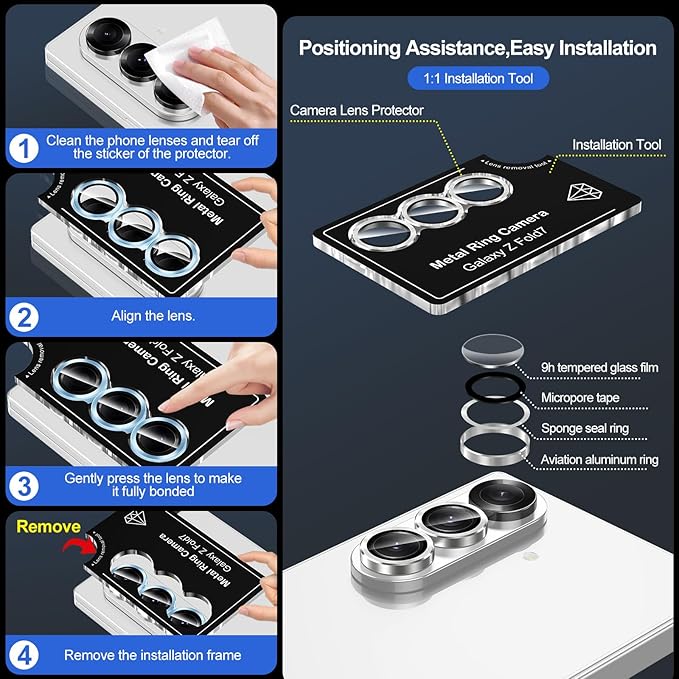 for Samsung Galaxy Z Fold 7 Camera Lens Protector, Individual Metal Ring Tempered Glass Lens Cover, [Strong Adsorption] Scratch Resistant Ultra-Thin HD Clear Lens Cover, 1 Set-Gray
