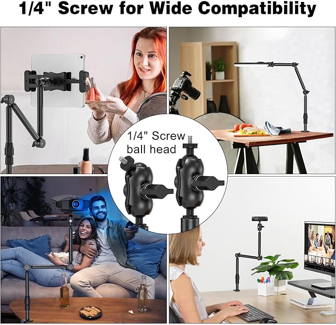 Overhead Camera Mount for Desk, 30.9" Foldable Camera Desk Mount Stand with 1/4" Screws, 360° Rotation 3-Sections Tabletop Holder with C-Clamp for DSLR, Digicam, Webcam, Mini Projector, Microphone