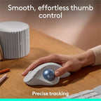 Logitech Ergo M575S Wireless Trackball Mouse, Wireless Ergonomic Mouse with Bluetooth and Encrypted Dongle, Comfortable Thumb Control, Precise and Smooth Tracking, for PC/Mac - Off-White Blue Ball