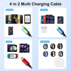 Charger Compatible for Apple Watch, 4 in 2 Multi Charging Cable for Multiple Devices, Upgraded Nylon Braided Charging Cord Compatible with iWatch Ultra SE 10-1, iPhone 16-13, Android Phone (5FT)