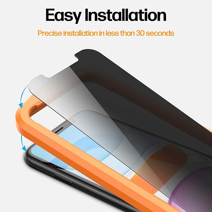 Power Theory Designed for iPhone 11, iPhone XR Privacy Screen Protector Tempered Glass Anti Spy protection [9H Hardness], Easy Install Kit, 99% HD Bubble Free Case Friendly, 2 Pack