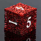 Red Metal Hollow DND Dice Set (Barbarian) Metallic Luster Maze Design with Storage Box - Balanced Weight 7 Piece Zinc Alloy, Designed for Dungeons and Dragons DM and Player RPG Accessories