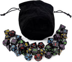 5 Sets New Black Polyhedral Dice with Satin-Lined Velvet Bag for Dungeons and Dragons DND RPG MTG D20 D12 D10 D8 D6 D4