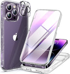 Miracase Glass Series Designed for iPhone 14 Pro Case 6.1 Inch, Upgrade Full-Body Bumper Case with Built-in 9H Tempered Glass Screen Protector, with Camera Lens Protector, Glitter Clear