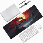 Darkness Red Moon Desk Mat Japanese Mouse Pad, Large Japanese Desk Mat, XL Anime Gaming Keyboard Mat, Non-Slip Rubber Base, Big Extended Desk Protector for Home Office, 31.5”x11.8”