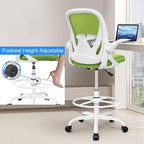 Primy Drafting Chair Tall Office Chair with Flip-up Armrests Executive Ergonomic Computer Standing Desk Chair with Lumbar Support and Adjustable Footrest Ring (Green)