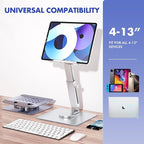GuaziV 360° Rotating Tablet Stand - Adjustable iPad Tablet Holder for Desk, Foldable iPad Swivel Stand for Home & Office (Sleek Silver)